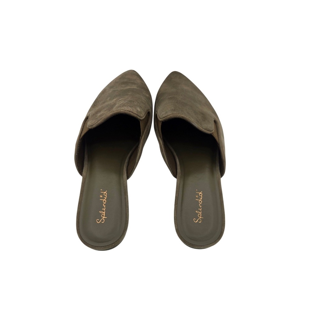 Splendid Liza Suede Mules Olive Green Pointed Toe Slip On Flats Womens 11M